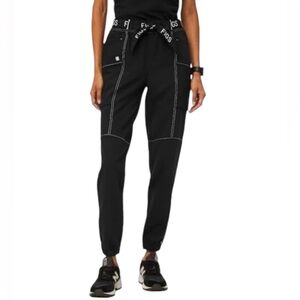 Figs Black Jogger Scrub Bottoms with White Stitching